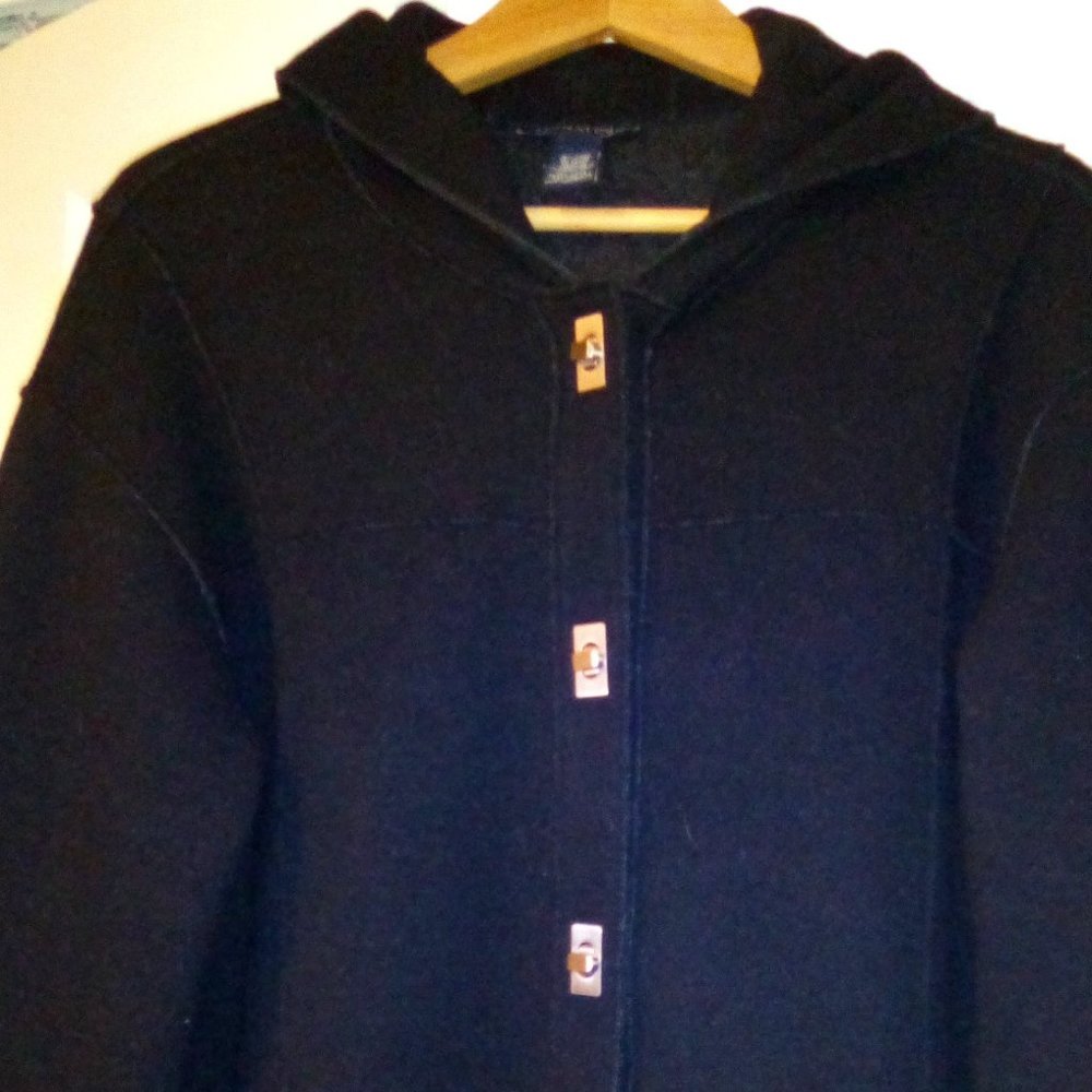 Jones New York Signature Black Wool Blend Women's Hooded Jacket Size Medium